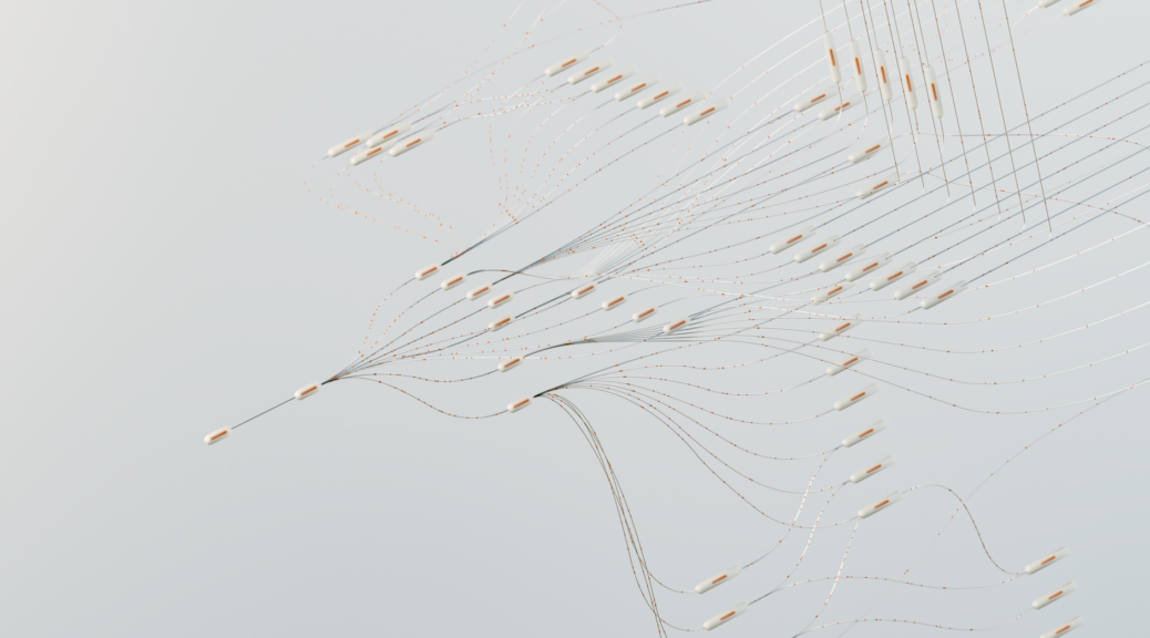 Abstract visualization of neural network latent vector representations transitioning into discrete textual code execution