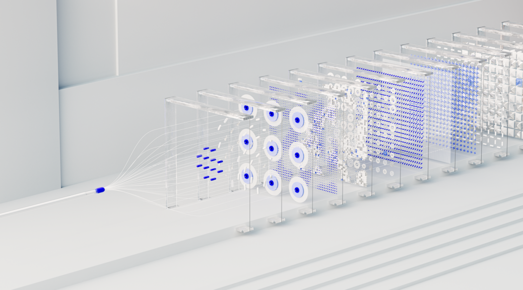 Abstract visualization of enterprise cloud architecture integrated with frontier neural networks and automated evaluation pipelines.